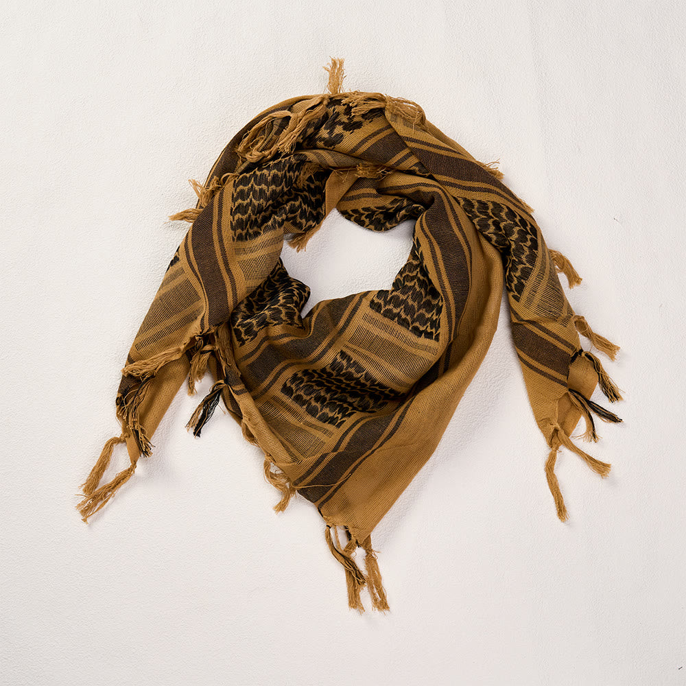 HilalHaven Sand Veil Keffiyeh Scarf — Ochre Brown Arab Traditional Tassel Shawl Unisex - image 9