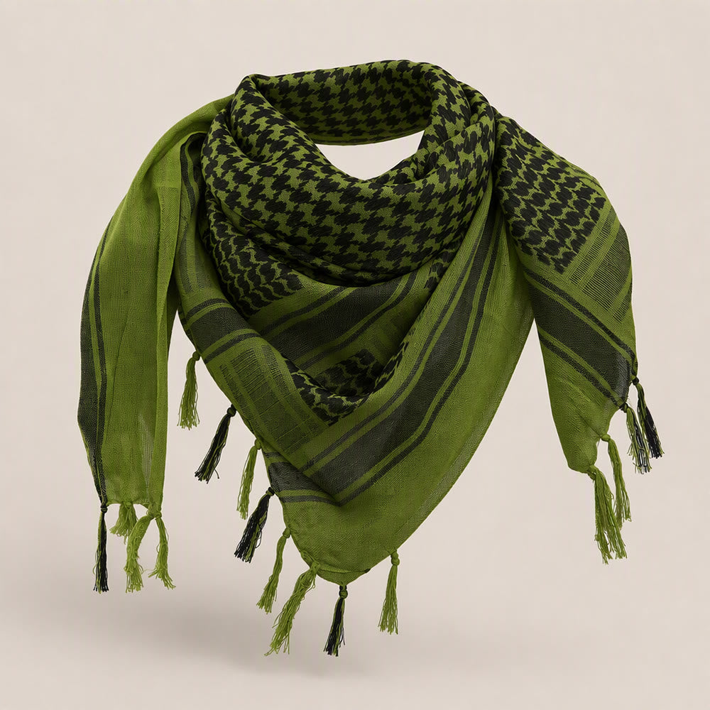 HilalHaven Olive Breeze Keffiyeh Scarf — Olive Green Black Traditional Arab Tassel Shawl Unisex - Green - image 2