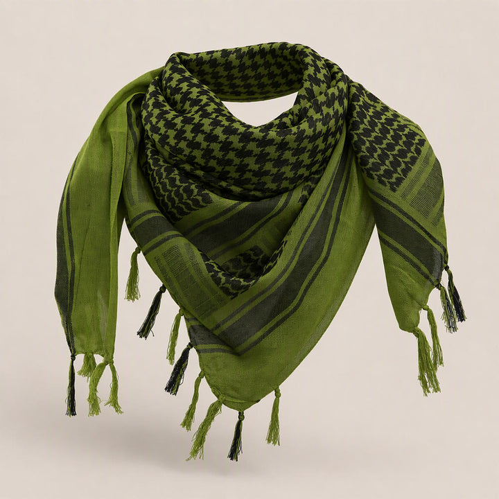 HilalHaven Olive Breeze Keffiyeh Scarf — Olive Green Black Traditional Arab Tassel Shawl Unisex - Green - image 2