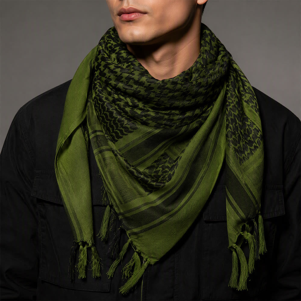 HilalHaven Olive Breeze Keffiyeh Scarf — Olive Green Black Traditional Arab Tassel Shawl Unisex - image 1
