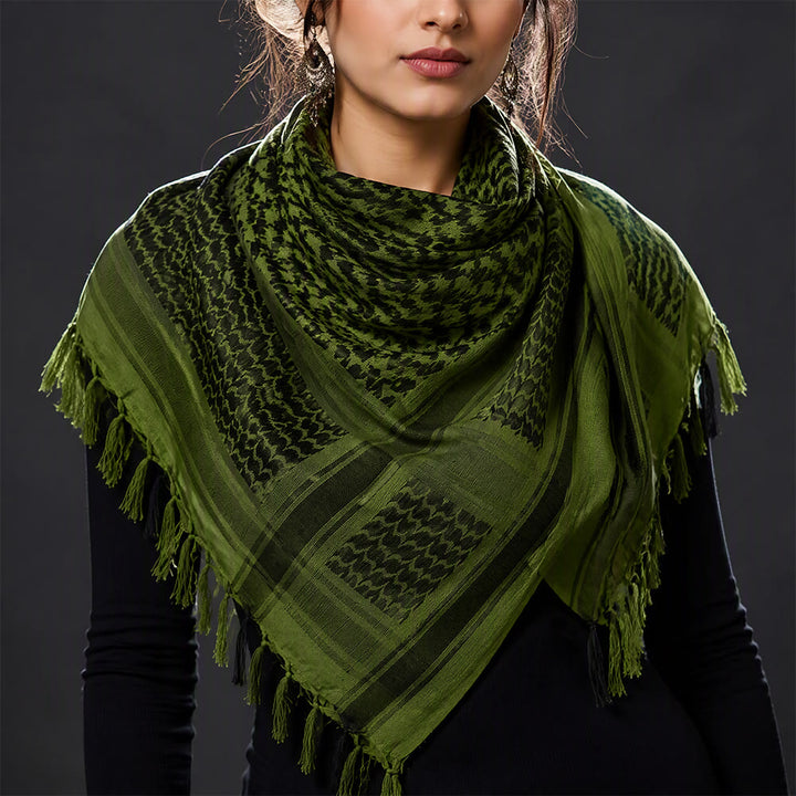 HilalHaven Olive Breeze Keffiyeh Scarf — Olive Green Black Traditional Arab Tassel Shawl Unisex - image 0