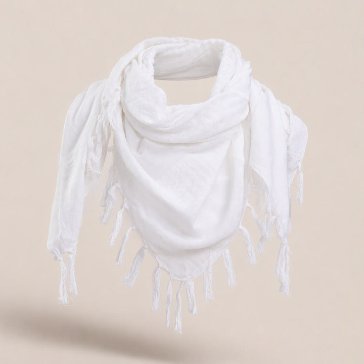 HilalHaven Pure Mist Keffiyeh Scarf — Solid White Plain Arab Tassel Shawl Unisex - White - image 2