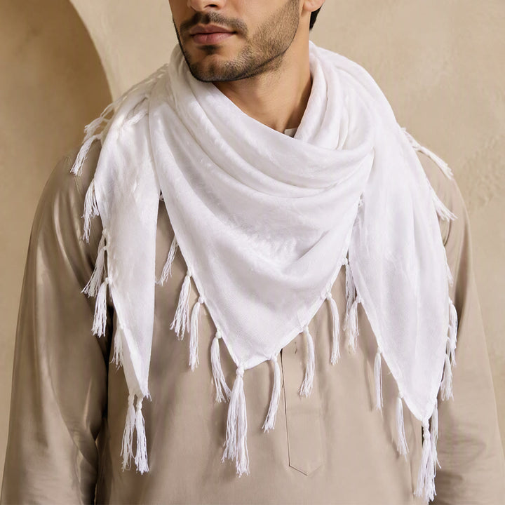 HilalHaven Pure Mist Keffiyeh Scarf — Solid White Plain Arab Tassel Shawl Unisex - image 4