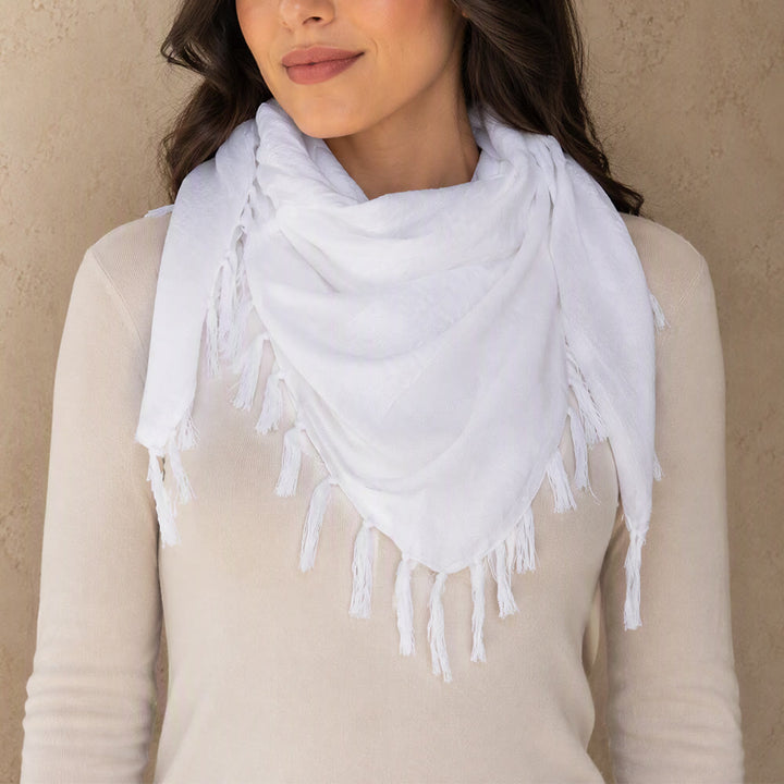 HilalHaven Pure Mist Keffiyeh Scarf — Solid White Plain Arab Tassel Shawl Unisex - image 1
