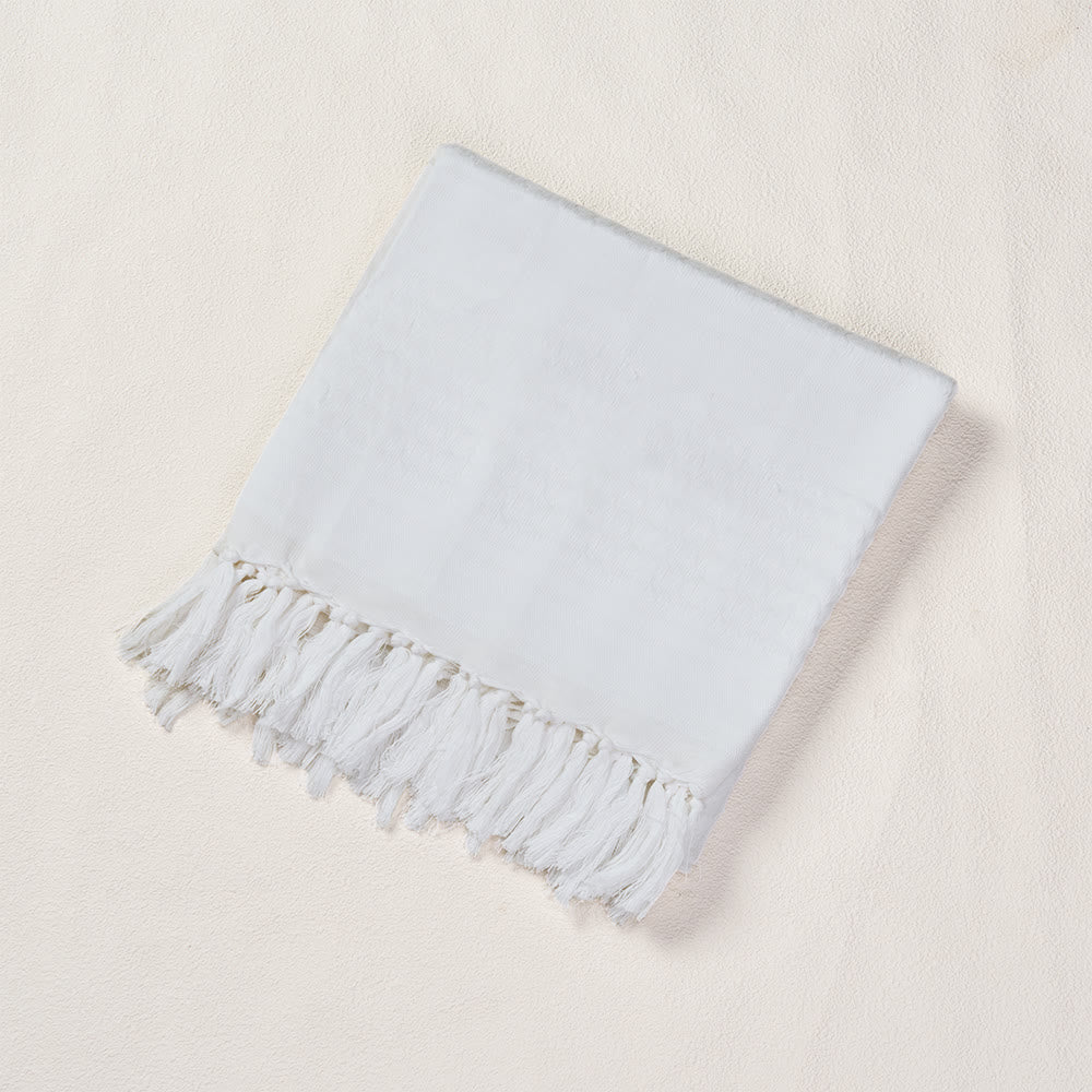 HilalHaven Pure Mist Keffiyeh Scarf — Solid White Plain Arab Tassel Shawl Unisex - image 6