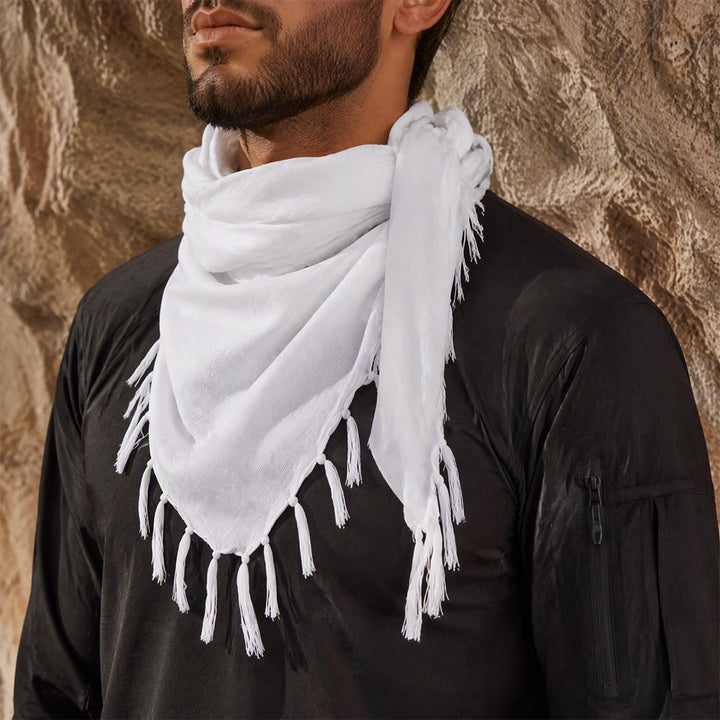 HilalHaven Pure Mist Keffiyeh Scarf — Solid White Plain Arab Tassel Shawl Unisex - image 0