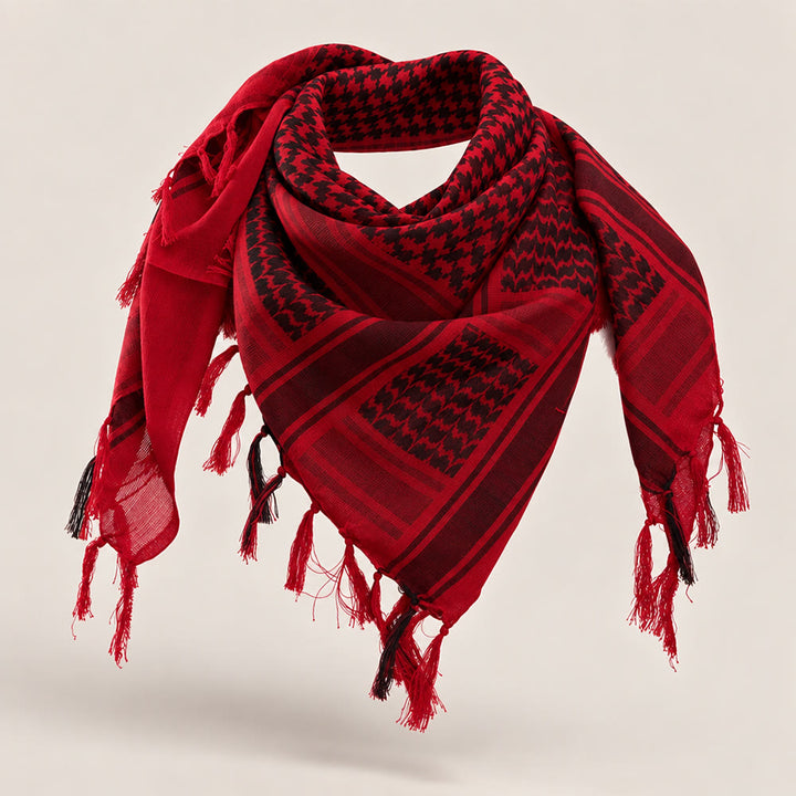HilalHaven Crimson Flame Keffiyeh Scarf — Red Black Traditional Arab Tassel Shawl Unisex - Red - image 2