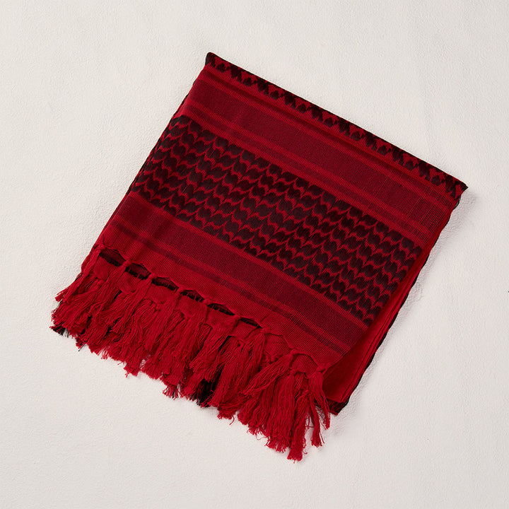 HilalHaven Crimson Flame Keffiyeh Scarf — Red Black Traditional Arab Tassel Shawl Unisex - image 7