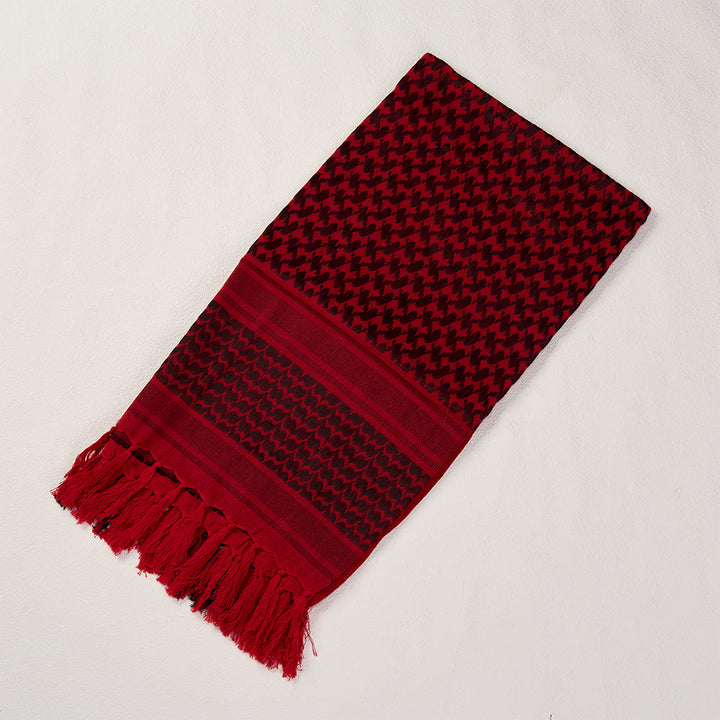 HilalHaven Crimson Flame Keffiyeh Scarf — Red Black Traditional Arab Tassel Shawl Unisex - image 6