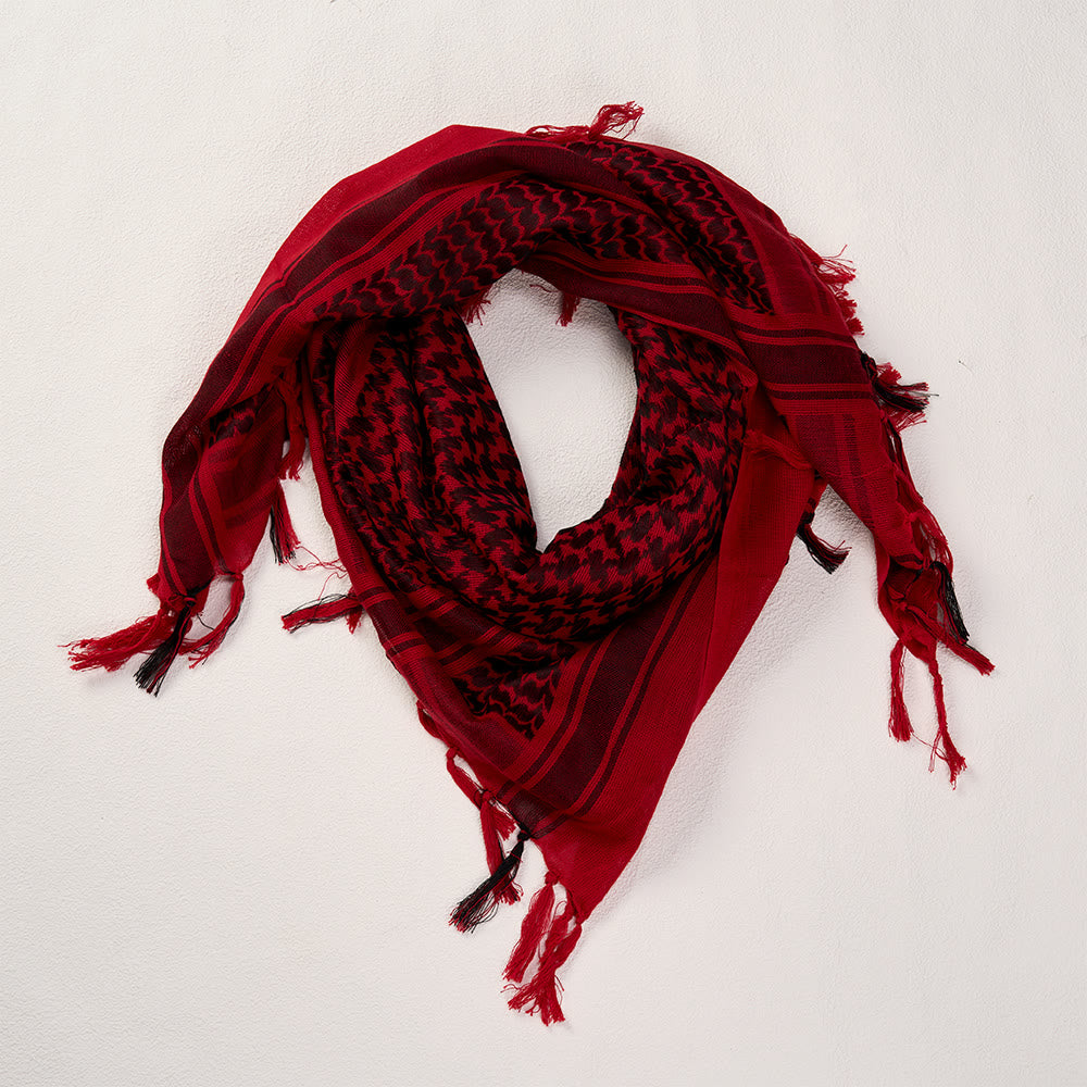 HilalHaven Crimson Flame Keffiyeh Scarf — Red Black Traditional Arab Tassel Shawl Unisex - image 4