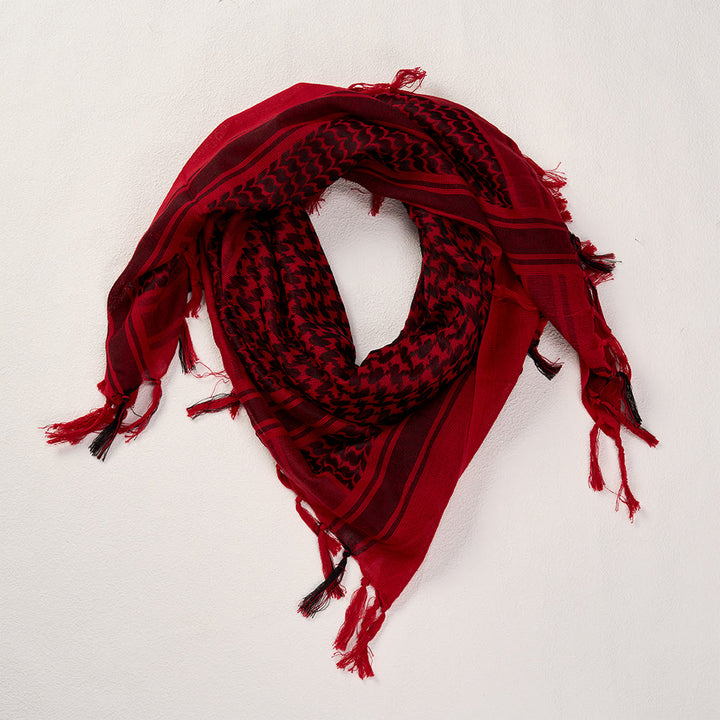 HilalHaven Crimson Flame Keffiyeh Scarf — Red Black Traditional Arab Tassel Shawl Unisex - image 4