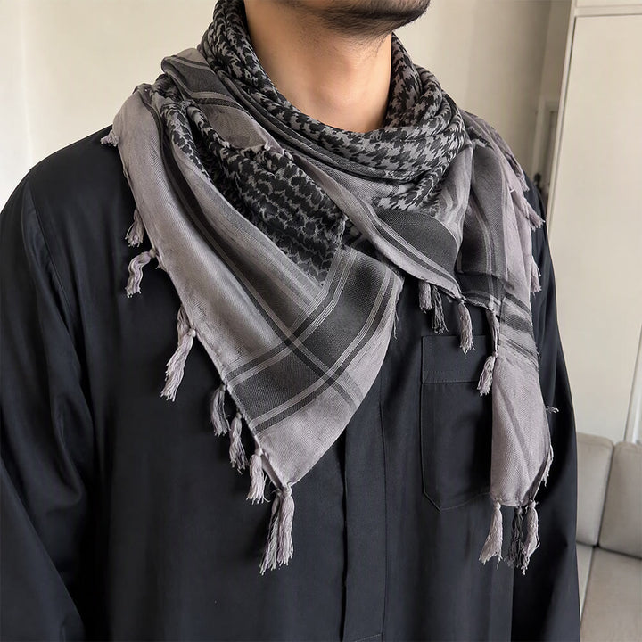 HilalHaven Ash Haze Keffiyeh Scarf — Grey Black Traditional Arab Tassel Shawl Unisex - image 0