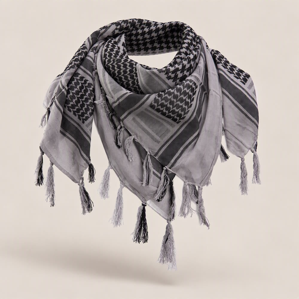HilalHaven Ash Haze Keffiyeh Scarf — Grey Black Traditional Arab Tassel Shawl Unisex - Grey - image 2