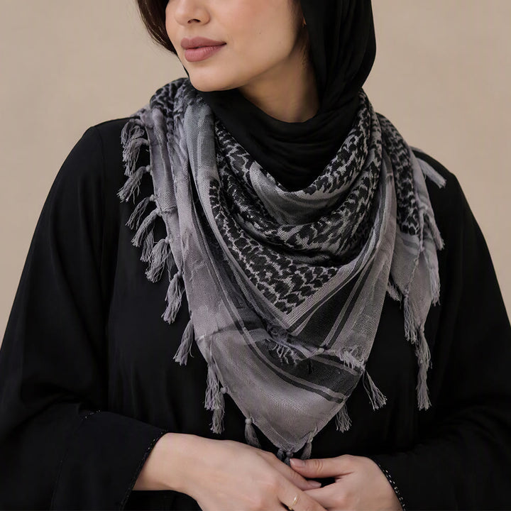 HilalHaven Ash Haze Keffiyeh Scarf — Grey Black Traditional Arab Tassel Shawl Unisex - image 1