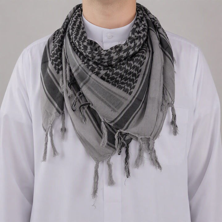 HilalHaven Ash Haze Keffiyeh Scarf — Grey Black Traditional Arab Tassel Shawl Unisex - image 4