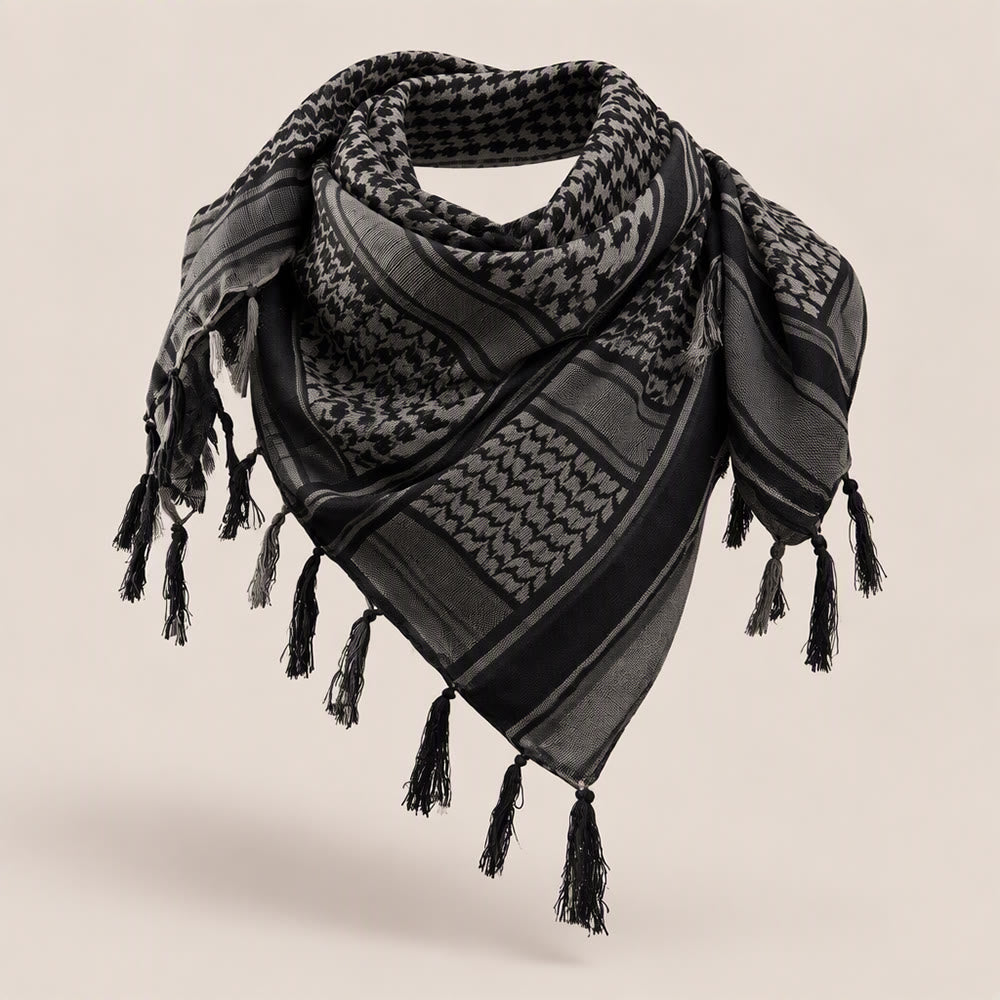 HilalHaven Midnight Shade Keffiyeh Scarf — Black Grey Traditional Arab Tassel Shawl Unisex - Black - image 2