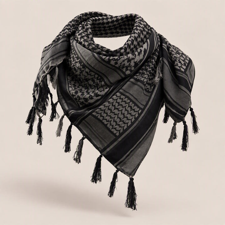 HilalHaven Midnight Shade Keffiyeh Scarf — Black Grey Traditional Arab Tassel Shawl Unisex - Black - image 2