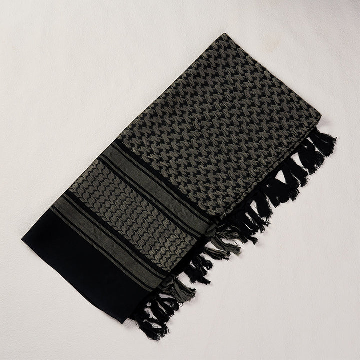 HilalHaven Midnight Shade Keffiyeh Scarf — Black Grey Traditional Arab Tassel Shawl Unisex - image 6