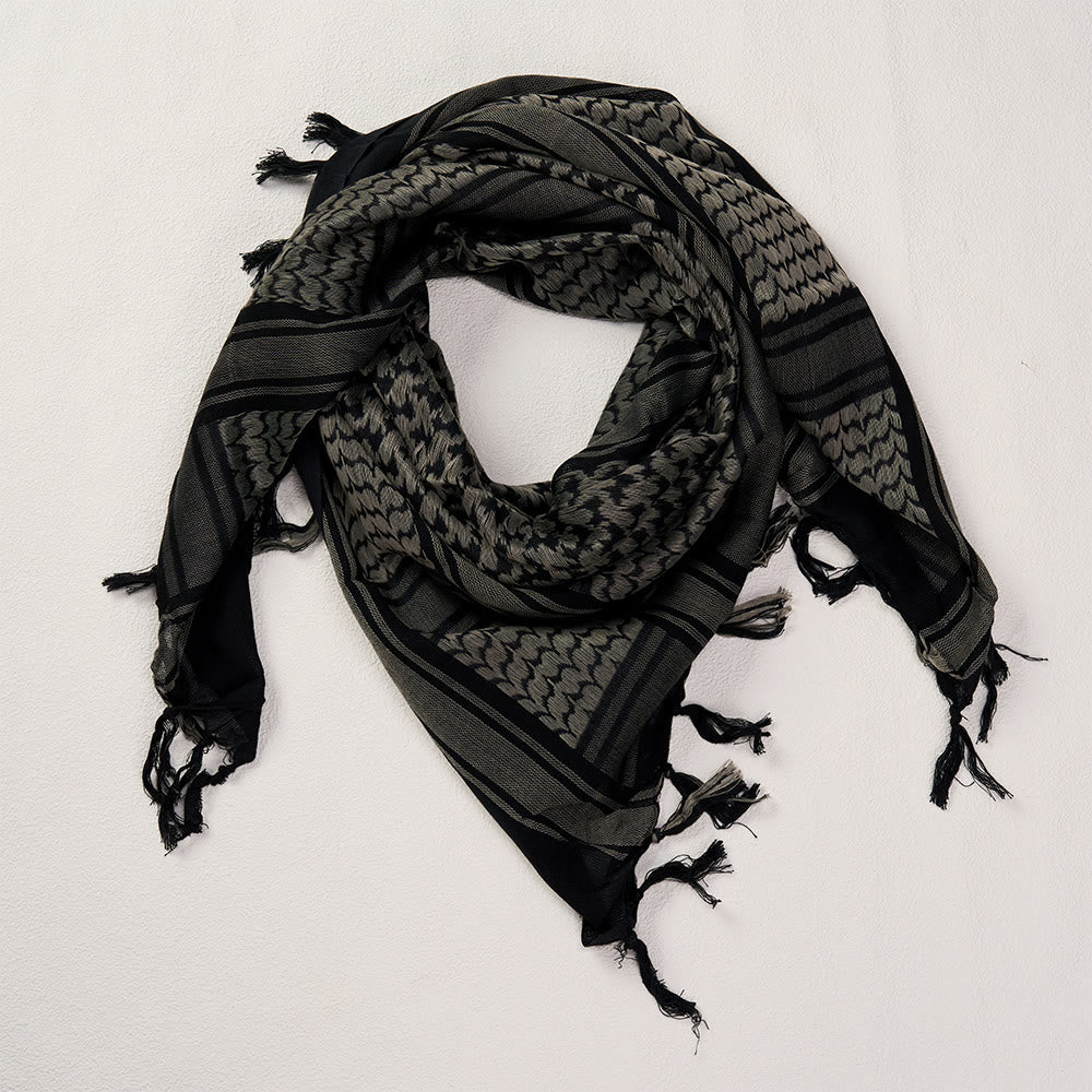HilalHaven Midnight Shade Keffiyeh Scarf — Black Grey Traditional Arab Tassel Shawl Unisex - image 3