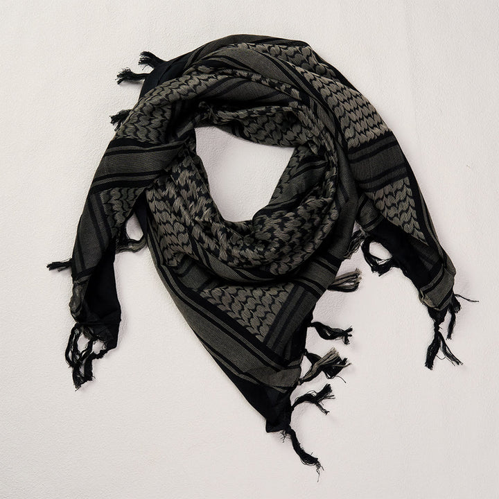 HilalHaven Midnight Shade Keffiyeh Scarf — Black Grey Traditional Arab Tassel Shawl Unisex - image 3