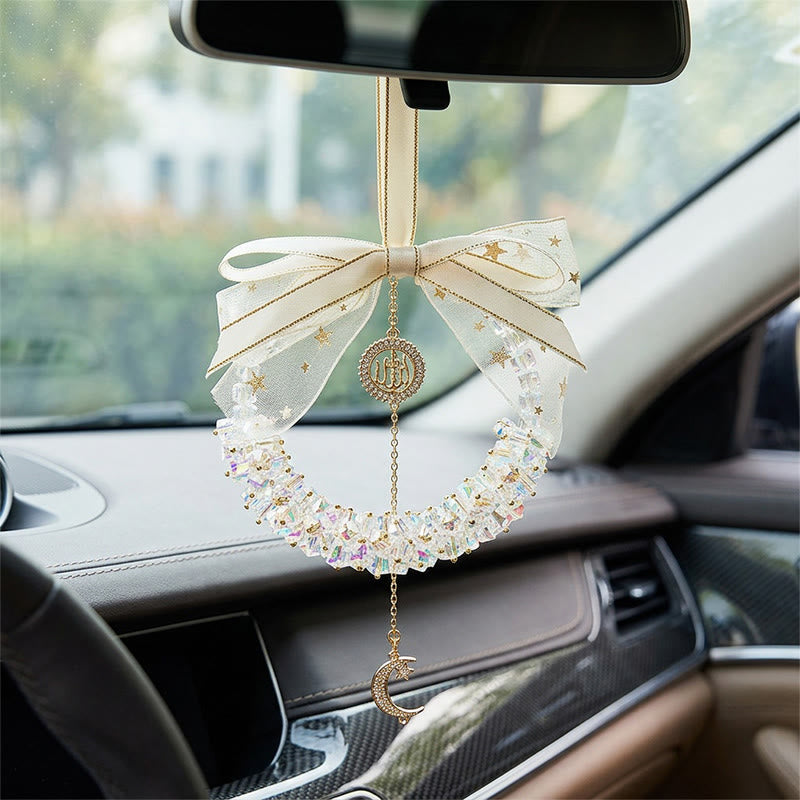 HilalHaven "Lunar Whisper" Crystal Wreath Car Pendant — Luxury Hand‑crafted Auto Ornament - image 1