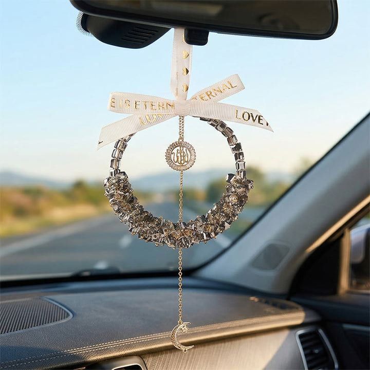 HilalHaven "Lunar Whisper" Crystal Wreath Car Pendant — Luxury Hand‑crafted Auto Ornament - image 0
