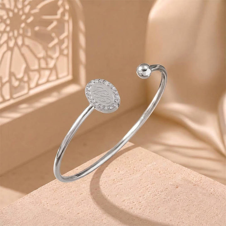 HilalHaven Medallion Glow Titanium Steel Open Cuff Bangle - Style 2 - Silver - image 6