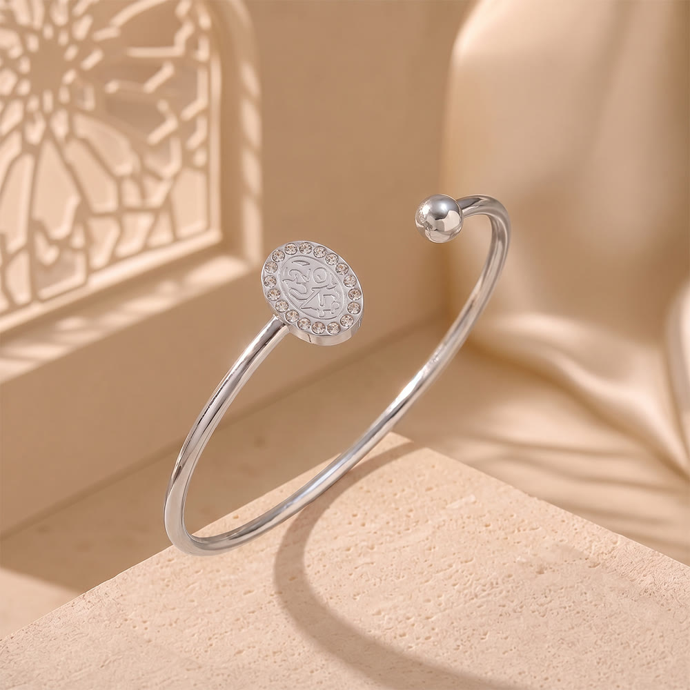 HilalHaven Medallion Glow Titanium Steel Open Cuff Bangle - Style 1 - Silver - image 3