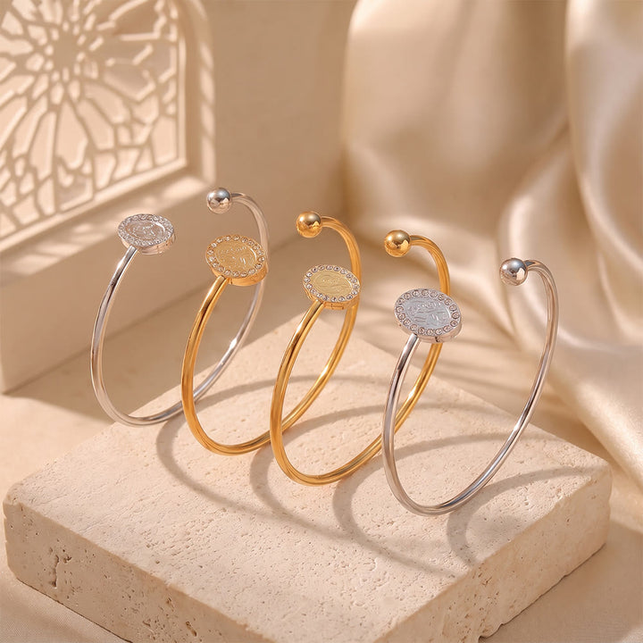 HilalHaven Medallion Glow Titanium Steel Open Cuff Bangle - image 2