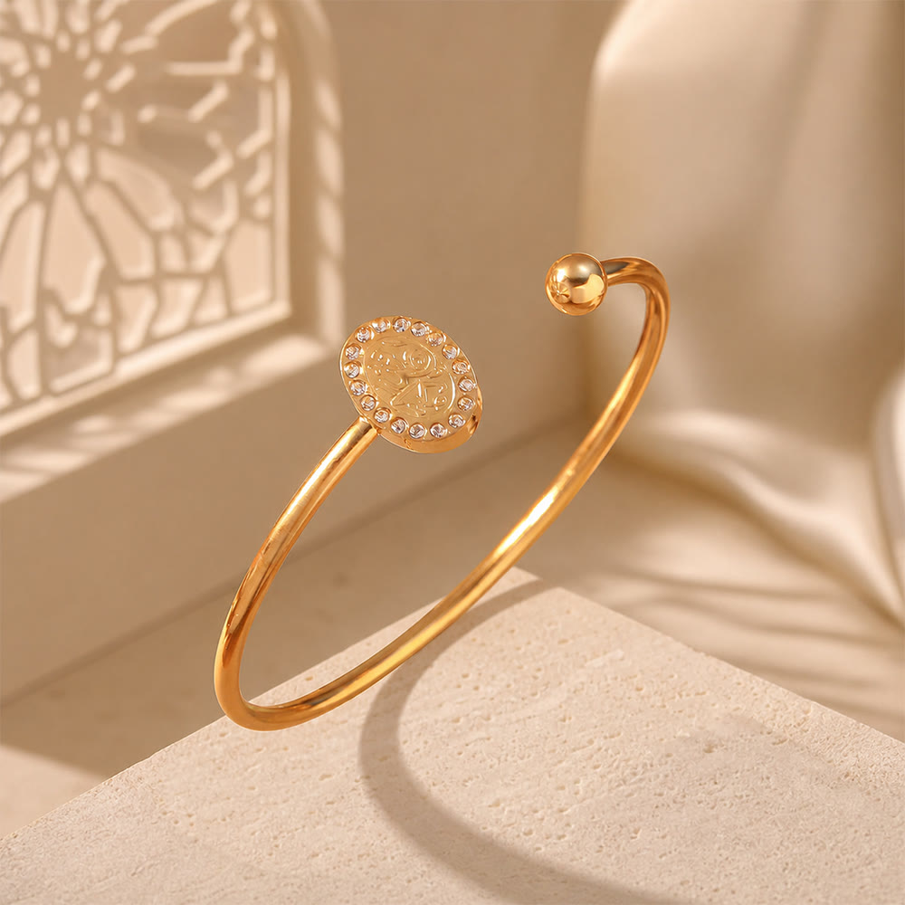 HilalHaven Medallion Glow Titanium Steel Open Cuff Bangle - Style 1 - Golden - image 1