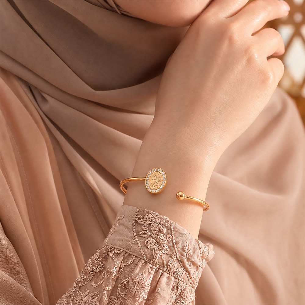 HilalHaven Medallion Glow Titanium Steel Open Cuff Bangle - image 0