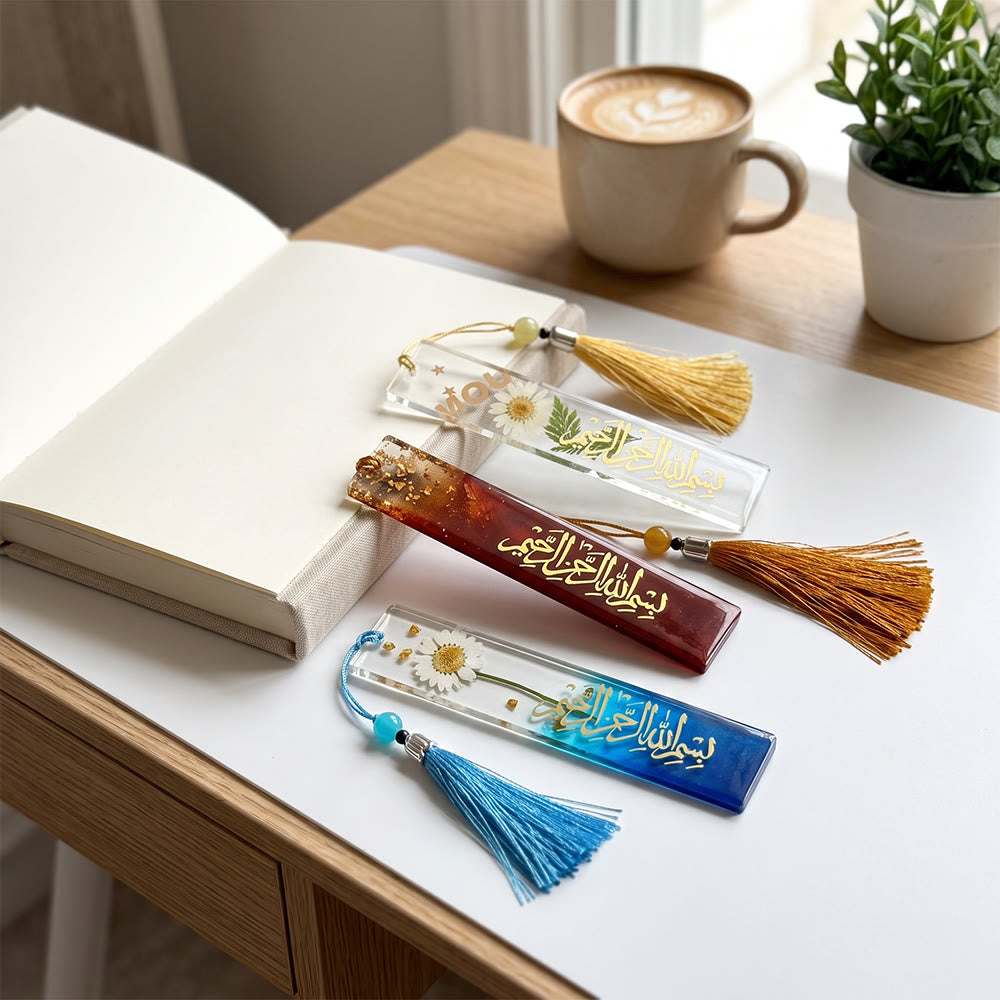 Hilalhaven Petal Script  Dried Flower Basmala Bookmark  With Tassel - image 4