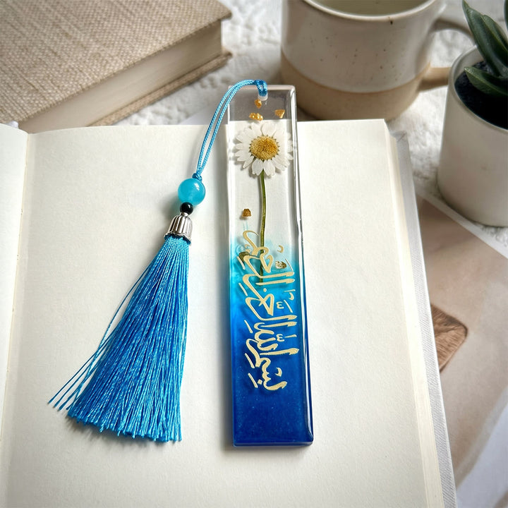 Hilalhaven Petal Script  Dried Flower Basmala Bookmark  With Tassel - Blue - image 8