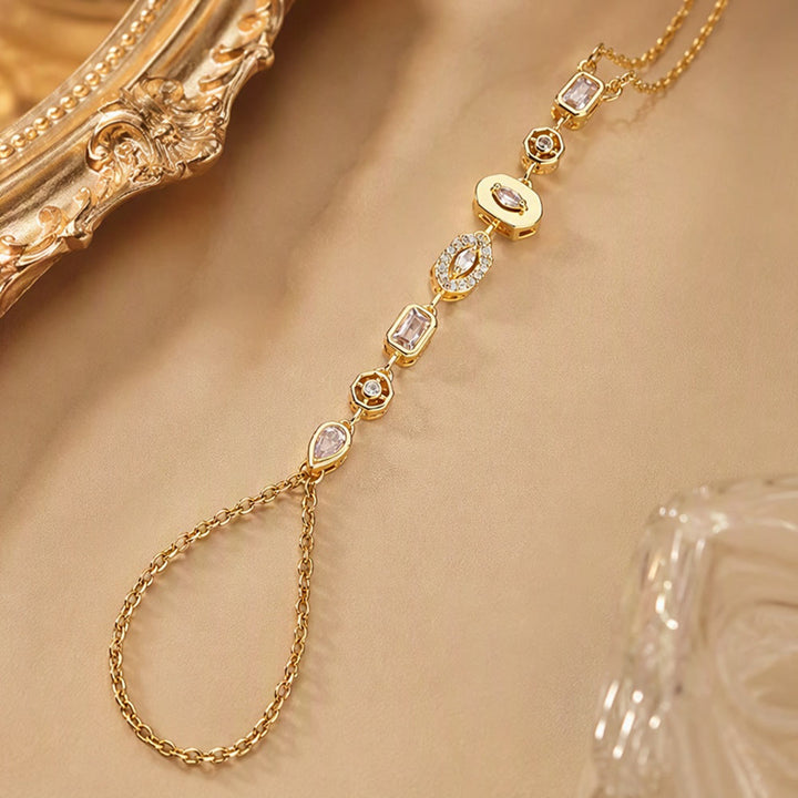 HilalHaven Gem Y-drop Chain Multi-shape Crystal Inlaid Hand Chain - Golden - With Clear Diamond - image 7