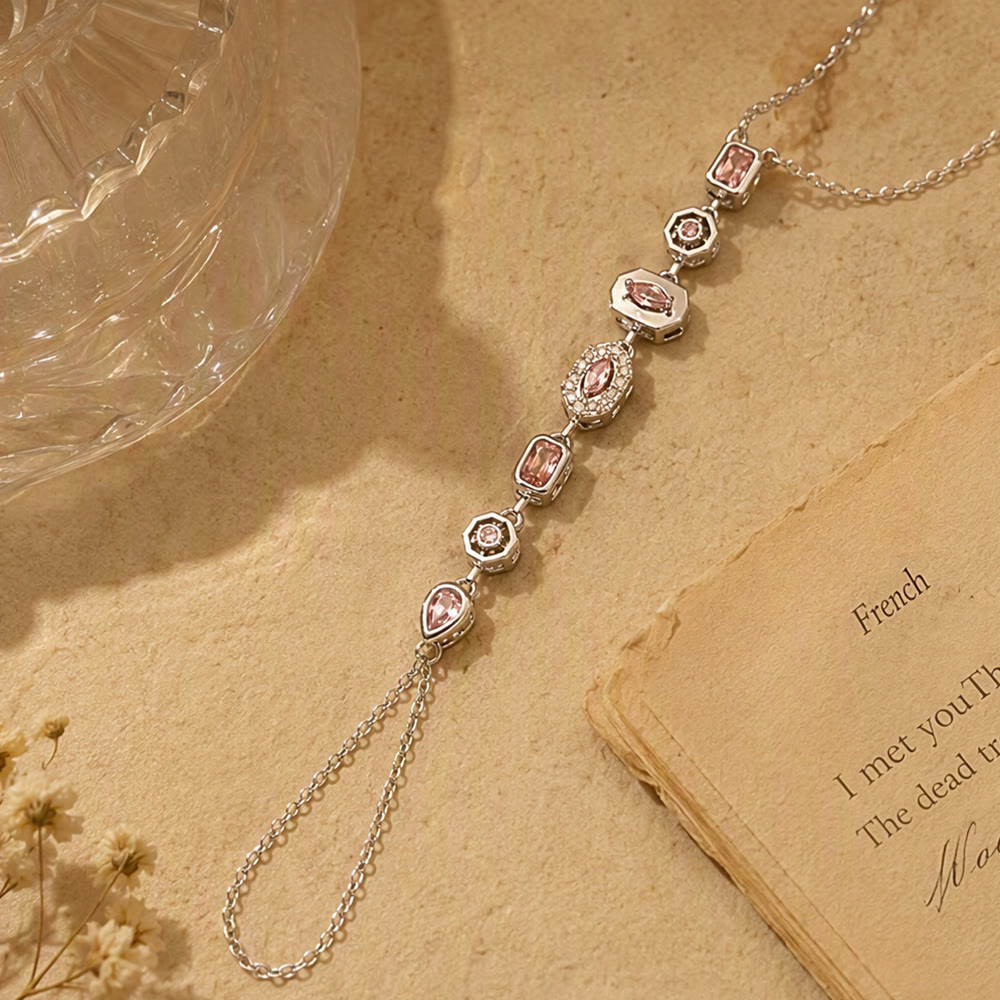 HilalHaven Gem Y-drop Chain Multi-shape Crystal Inlaid Hand Chain - Silver - With Clear Diamond - image 18