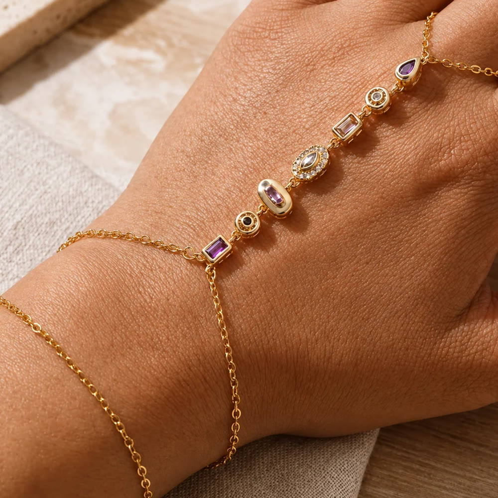HilalHaven Gem Y-drop Chain Multi-shape Crystal Inlaid Hand Chain - image 0