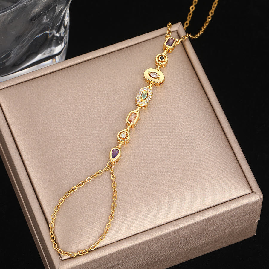 FREE Today: Gem Y-drop Chain Multi-shape Crystal Inlaid Hand Chain - Golden - With Colorful Diamond - image 2