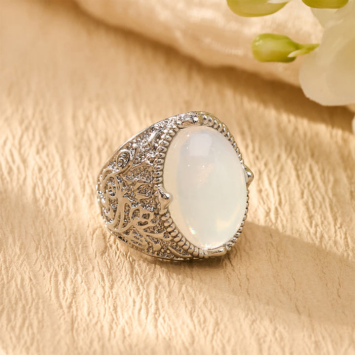 HilalHaven Lunar Veil Intricate Scroll‑Engraved Cabochon Statement Ring  - image 3