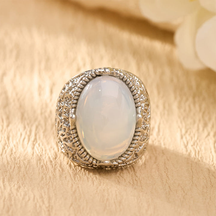 HilalHaven Lunar Veil Intricate Scroll‑Engraved Cabochon Statement Ring  - image 1