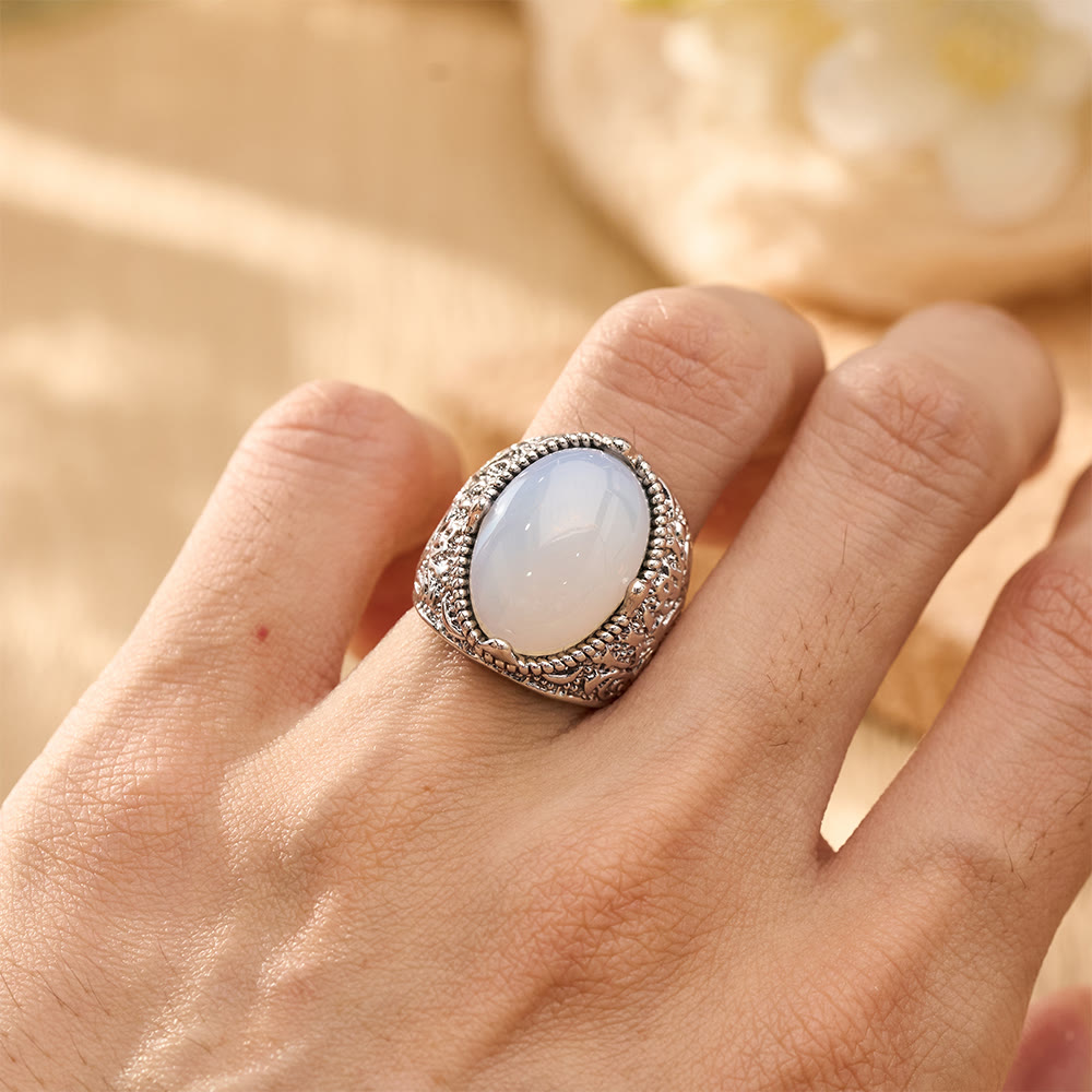 HilalHaven Lunar Veil Intricate Scroll‑Engraved Cabochon Statement Ring  - image 0
