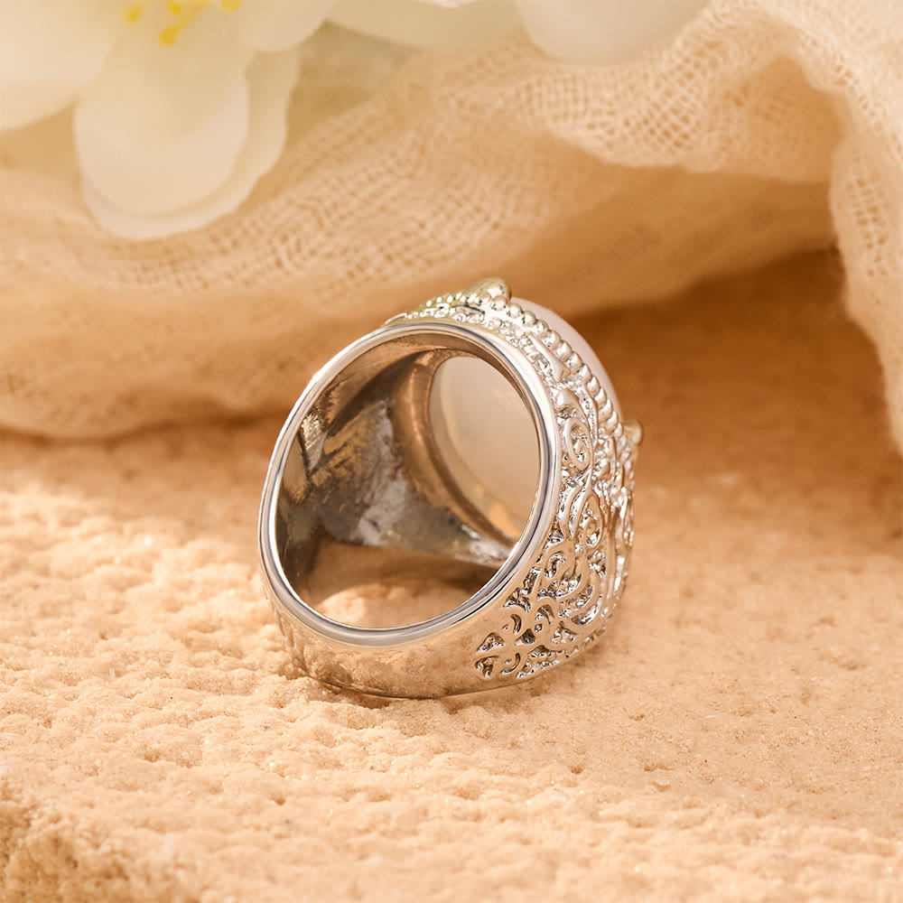 HilalHaven Lunar Veil Intricate Scroll‑Engraved Cabochon Statement Ring  - image 5