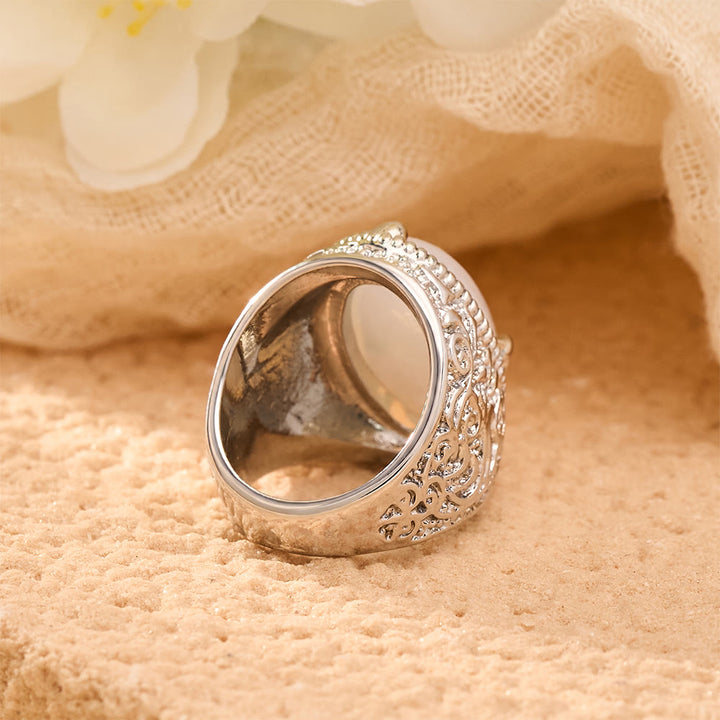 HilalHaven Lunar Veil Intricate Scroll‑Engraved Cabochon Statement Ring  - image 5