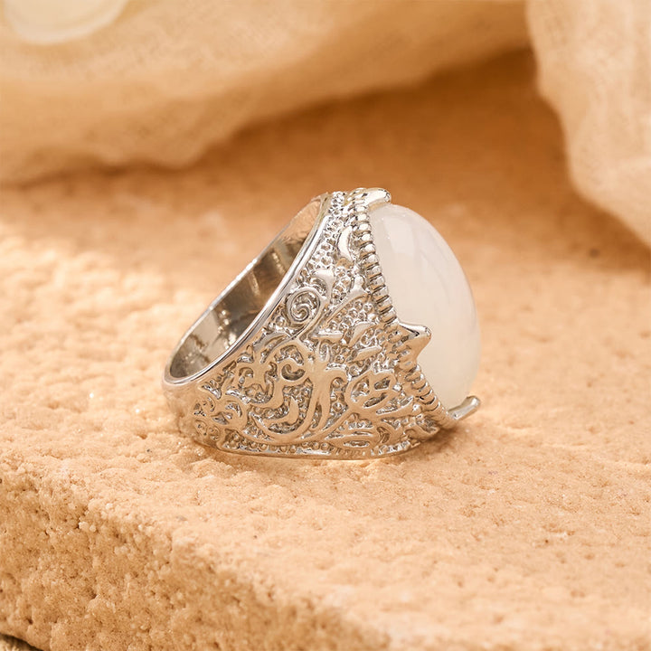 HilalHaven Lunar Veil Intricate Scroll‑Engraved Cabochon Statement Ring  - image 4