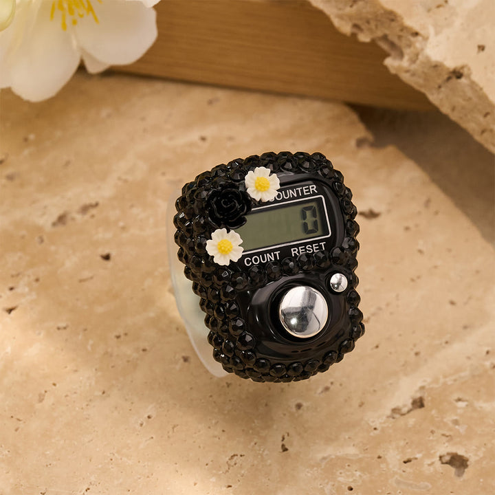 FREE Today: Rhinestone Floral 0-99999 Hand Strap Digital Tasbih - Black - image 9