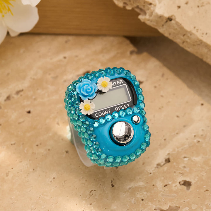 HilalHaven Rhinestone Floral 0-99999 Hand Strap Digital Tasbih - Sky Blue - image 21