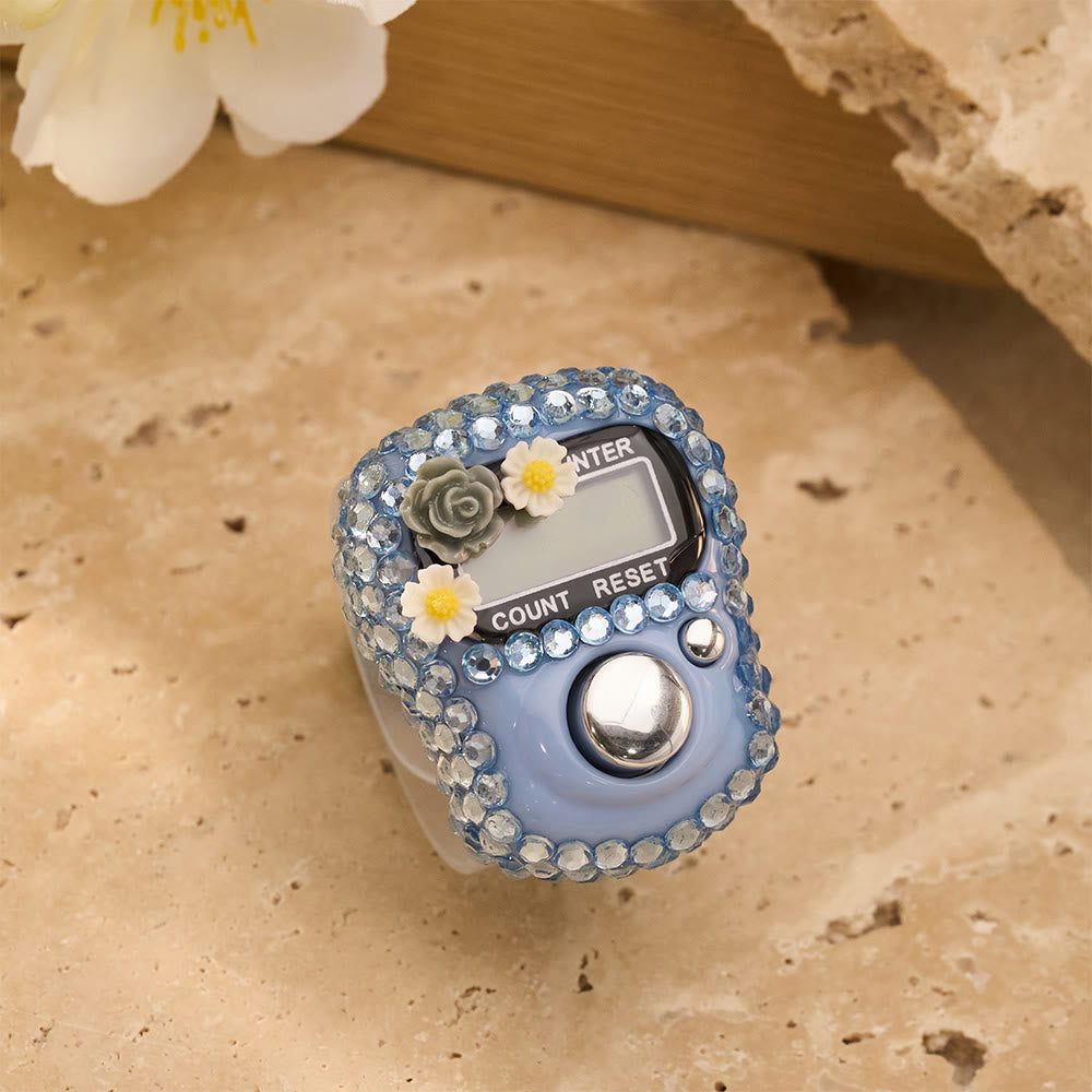 FREE Today: Rhinestone Floral 0-99999 Hand Strap Digital Tasbih - Slate Blue - image 7