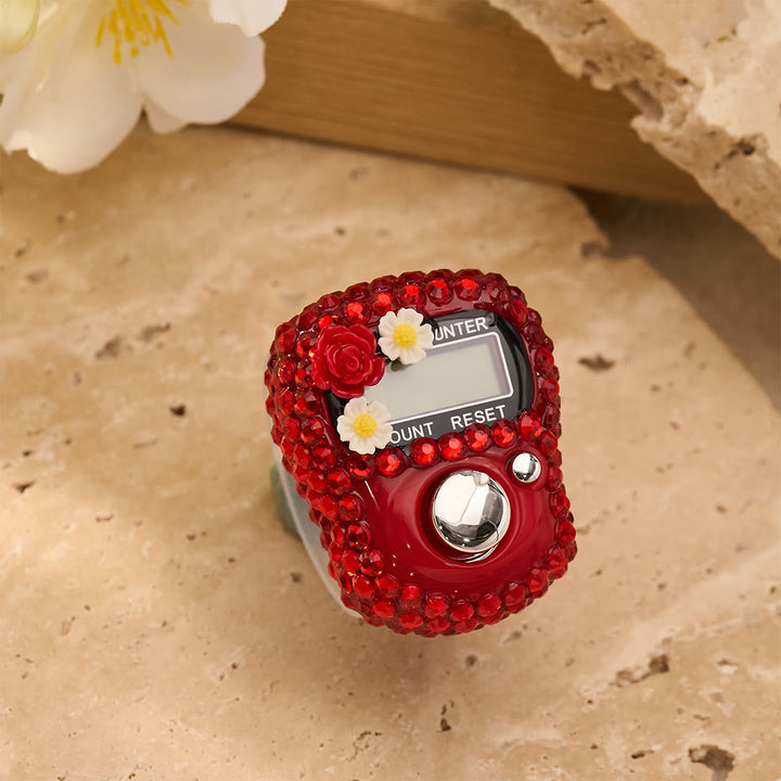 HilalHaven Rhinestone Floral 0-99999 Hand Strap Digital Tasbih - Red - image 17