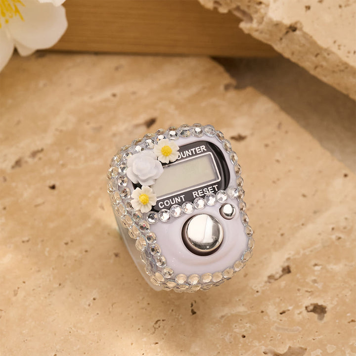 FREE Today: Rhinestone Floral 0-99999 Hand Strap Digital Tasbih - White - image 3
