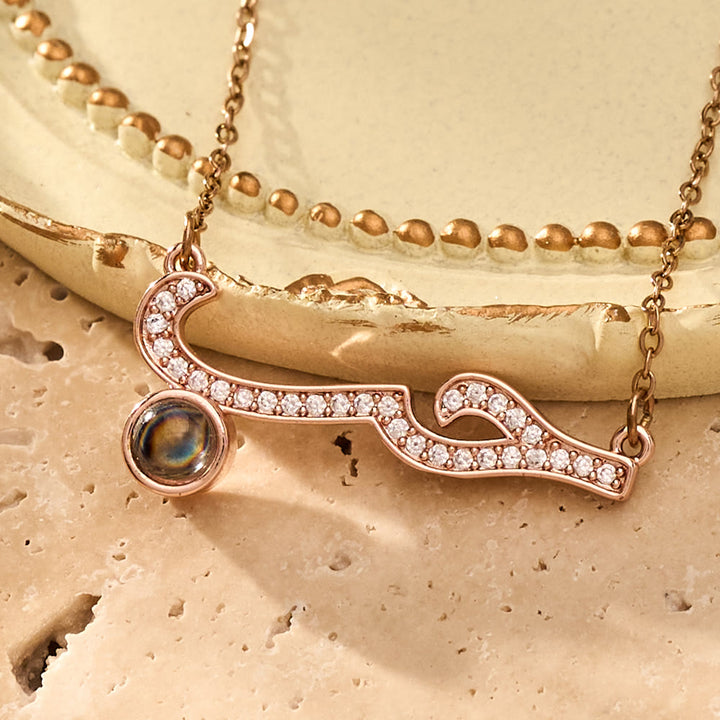HilalHaven Inlaid Zircon "Hubb - Love" Arabic Calligraphy Projection Pendant - Rose Golden - image 7