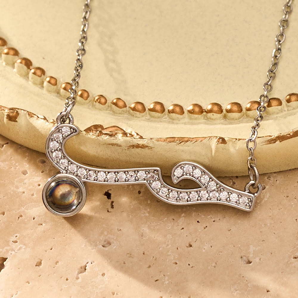 HilalHaven Inlaid Zircon "Hubb - Love" Arabic Calligraphy Projection Pendant - Silver - image 4